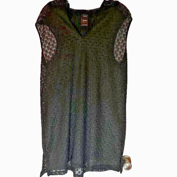 Catalina Coconut Girl Tropical Beach  Black Open Weave Swim Hooded Coverup SZ XL - Picture 1 of 3